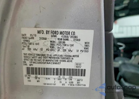 2010 Ford Escape Xlt from USA, damaged, VIN 1FMCU0DG7AKC99657